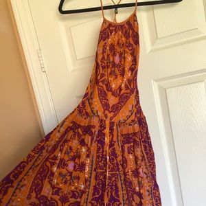 Printed Orange Summer Sundress Open Back